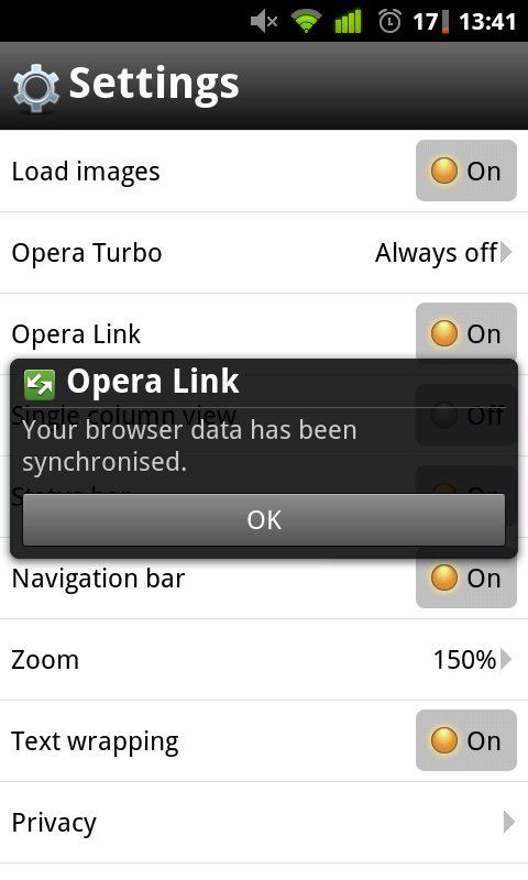 Opera Link Synced
