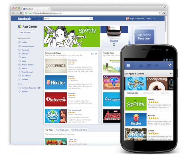 Facebook app center