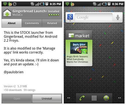 Gingearbread Launcher na Froyo telefonima