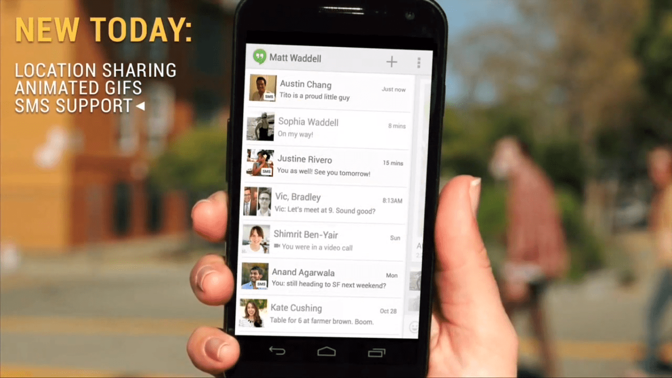 Hangouts apdejt  - SMS integracija, GIF podška, deljenje lokacije