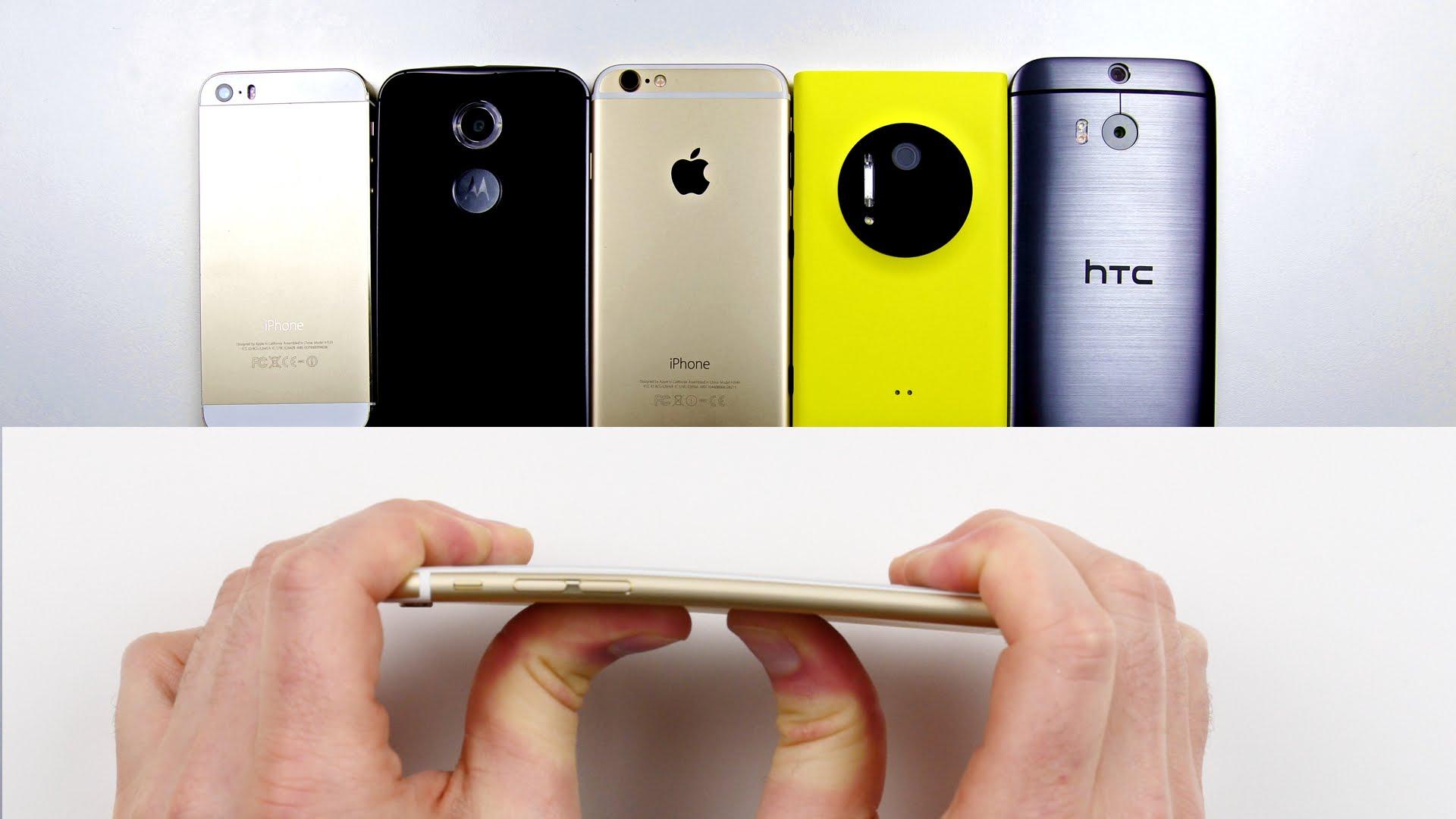 Apple iPhone 6 Plus, iPhone 6, HTC One M8, Motorola Moto X, Nokia Lumia i Samsung Galaxy Note 3 test izdržljivosti savijanja